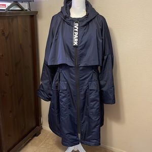 BEY HIVE! IVY PARK Navy Blue Satiny Sheen Hooded Split Tail Hem Adjustab…